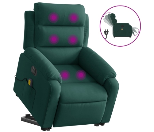 Sillón masaje reclinable elevable terciopelo verde oscuro