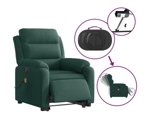 Sillón masaje reclinable elevable terciopelo verde oscuro