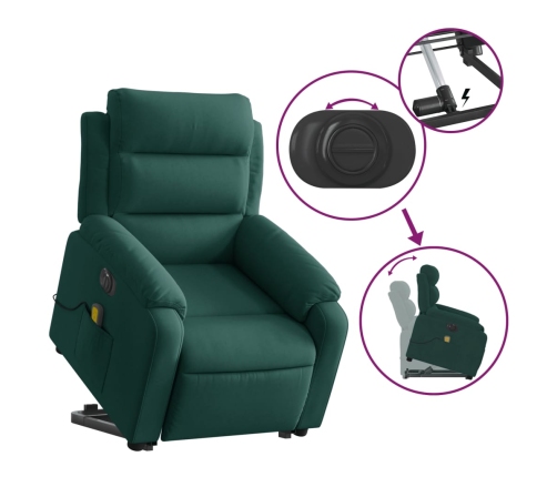 Sillón masaje reclinable elevable terciopelo verde oscuro