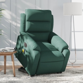 Sillón masaje reclinable elevable terciopelo verde oscuro