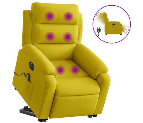 Sillón reclinable masaje eléctrico elevable terciopelo amarillo