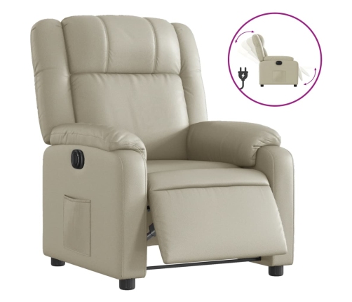 Sillón reclinable eléctrico de cuero sintético crema