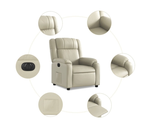 Sillón reclinable eléctrico de cuero sintético crema