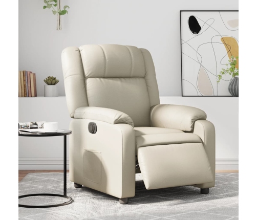 Sillón reclinable eléctrico de cuero sintético crema