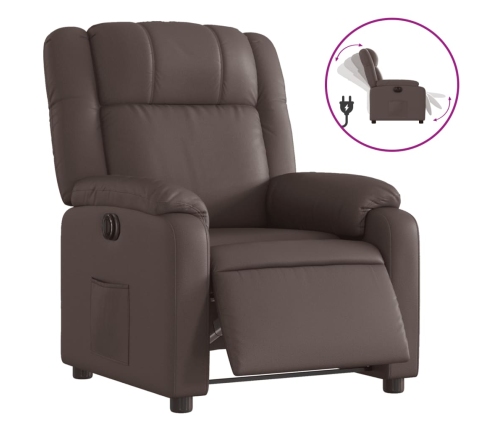 Sillón reclinable eléctrico de cuero sintético marrón