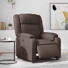 Sillón reclinable eléctrico de cuero sintético marrón