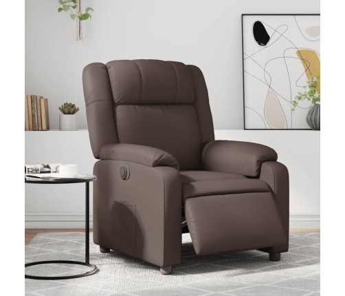 Sillón reclinable eléctrico de cuero sintético marrón