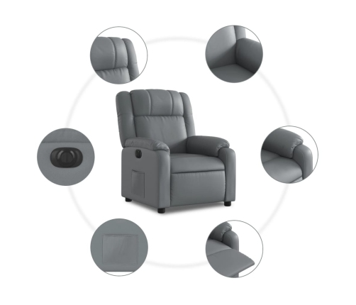 Sillón reclinable eléctrico de cuero sintético gris