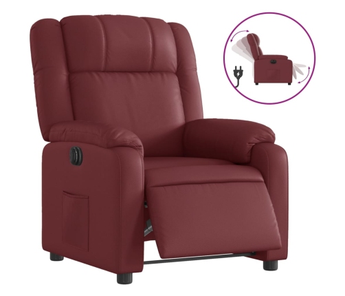 Sillón reclinable eléctrico de cuero sintético rojo tinto