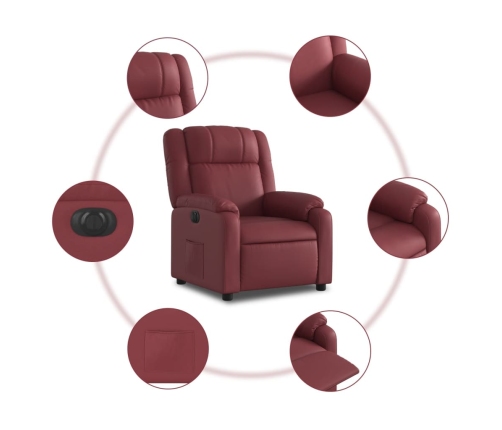 Sillón reclinable eléctrico de cuero sintético rojo tinto