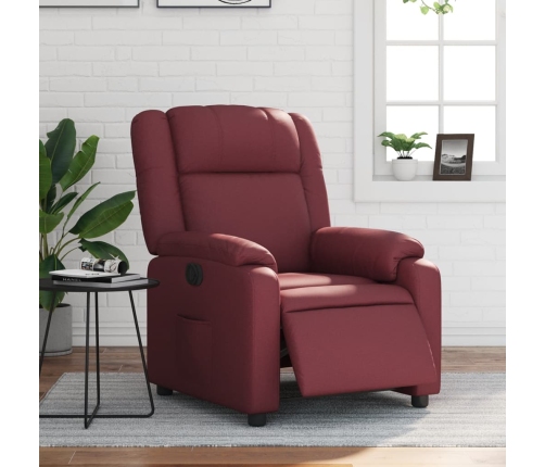 Sillón reclinable eléctrico de cuero sintético rojo tinto