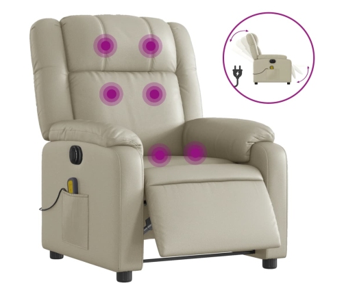 Sillón de masaje reclinable eléctrico cuero sintético crema