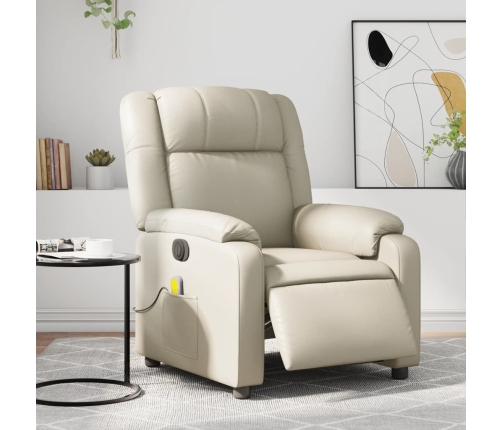 Sillón de masaje reclinable eléctrico cuero sintético crema