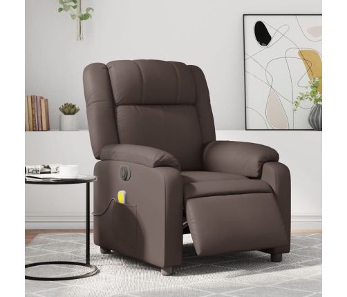 Sillón de masaje reclinable eléctrico cuero sintético marrón