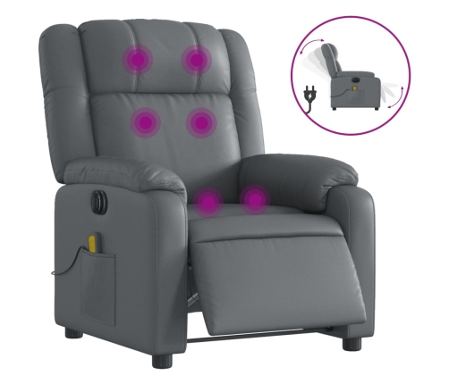 Sillón de masaje reclinable eléctrico cuero sintético gris