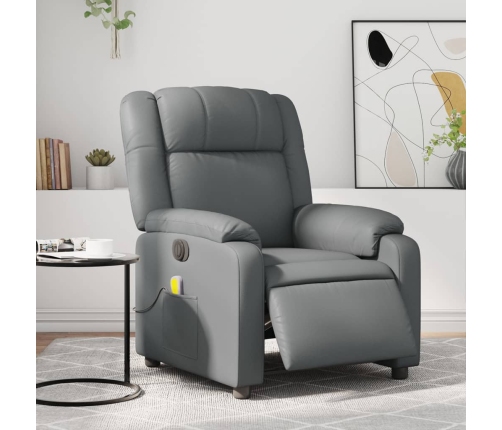 Sillón de masaje reclinable eléctrico cuero sintético gris