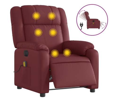 Sillón masaje reclinable eléctrico cuero sintético rojo tinto