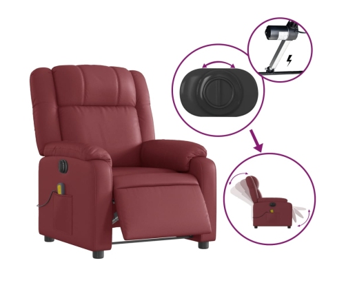 Sillón masaje reclinable eléctrico cuero sintético rojo tinto