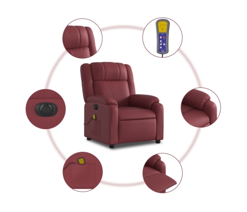 Sillón masaje reclinable eléctrico cuero sintético rojo tinto