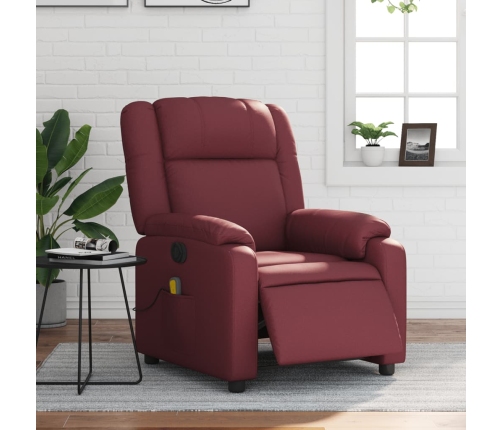 Sillón masaje reclinable eléctrico cuero sintético rojo tinto