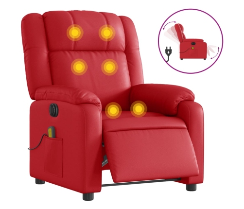 Sillón de masaje reclinable eléctrico de cuero artificial rojo