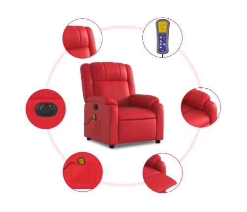 Sillón de masaje reclinable eléctrico de cuero artificial rojo