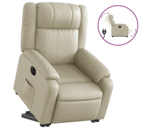 Sillón reclinable elevable eléctrico de cuero sintético crema