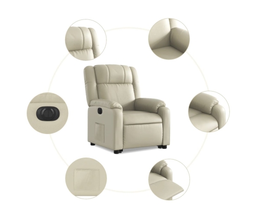 Sillón reclinable elevable eléctrico de cuero sintético crema