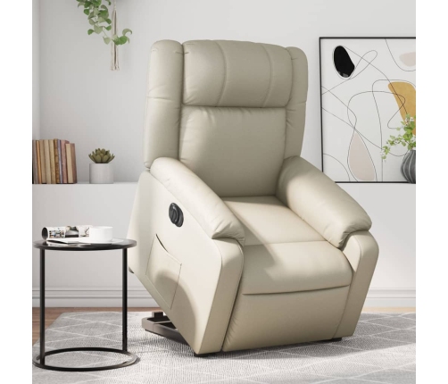 Sillón reclinable elevable eléctrico de cuero sintético crema