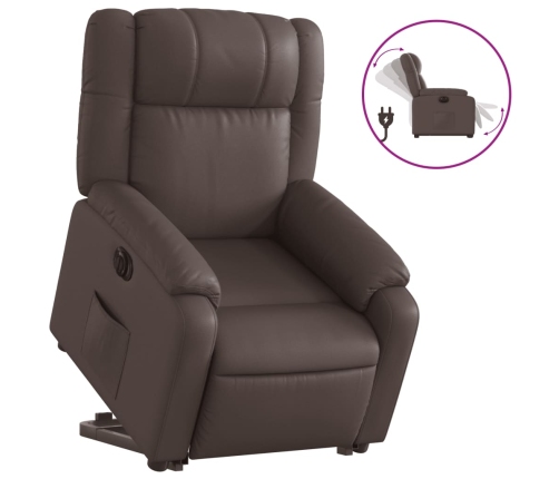 Sillón reclinable elevable eléctrico de cuero sintético marrón