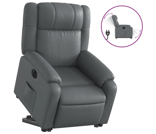 Sillón reclinable elevable eléctrico de cuero sintético gris