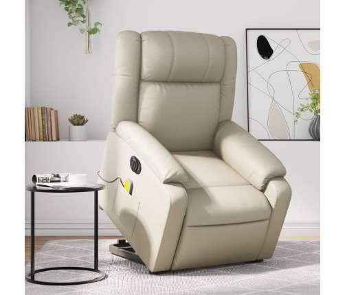 Sillón de masaje elevable eléctrico cuero sintético crema