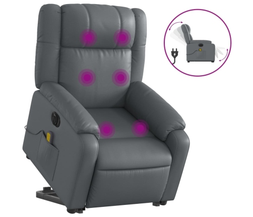 Sillón de masaje elevable eléctrico cuero sintético gris