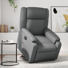 Sillón de masaje elevable eléctrico cuero sintético gris