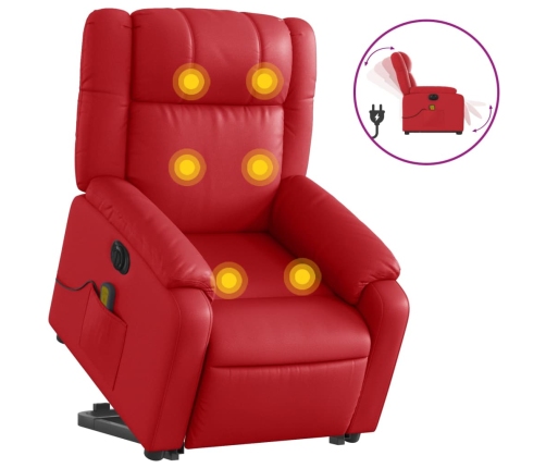 Sillón de majaje elevable eléctrico cuero artificial rojo