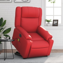 Sillón de majaje elevable eléctrico cuero artificial rojo