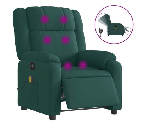 Sillón reclinable de masaje eléctrico tela verde oscuro