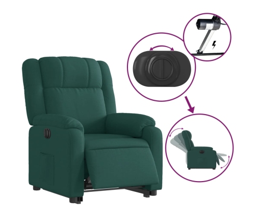 Sillón eléctrico reclinable elevable de tela verde oscuro