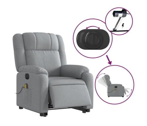 Sillón de masaje eléctrico reclinable elevable tela gris claro