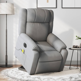 Sillón de masaje eléctrico reclinable elevable tela gris claro