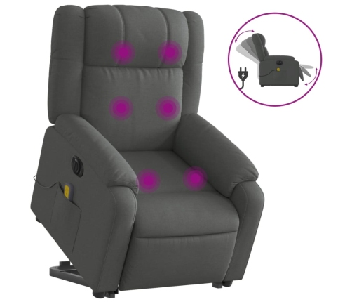 Sillón de masaje eléctrico reclinable elevable tela gris oscuro