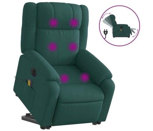 Sillón masaje eléctrico reclinable elevable tela verde oscuro