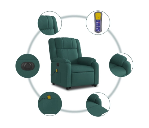 Sillón masaje eléctrico reclinable elevable tela verde oscuro