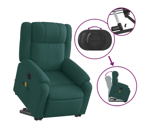 Sillón masaje eléctrico reclinable elevable tela verde oscuro