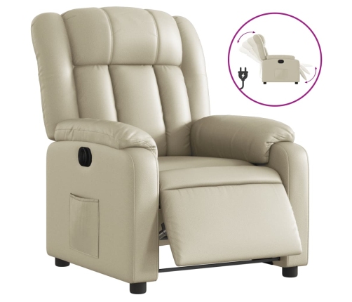 Sillón reclinable eléctrico de cuero sintético crema