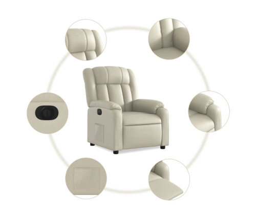 Sillón reclinable eléctrico de cuero sintético crema