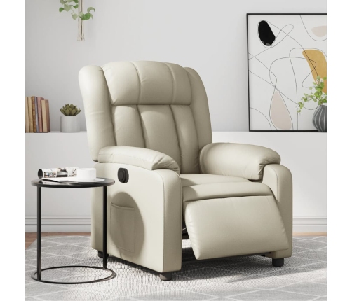 Sillón reclinable eléctrico de cuero sintético crema