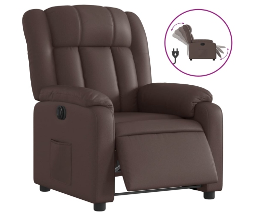 Sillón reclinable eléctrico de cuero sintético marrón