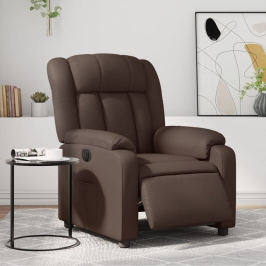 Sillón reclinable eléctrico de cuero sintético marrón