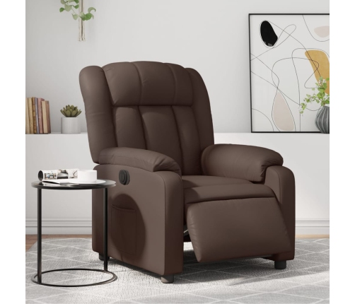 Sillón reclinable eléctrico de cuero sintético marrón